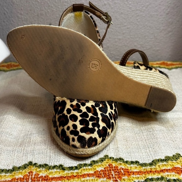 Nine West Leather Leopard Print Calf Hair Espadrille Wedge Sandals​​​ - Picture 6 of 8
